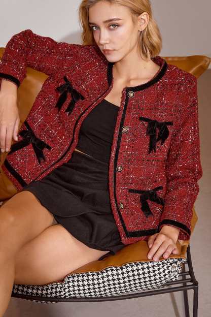 Finlay Fire Brick Bow Textured Jacket