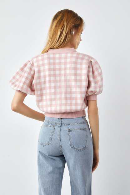 Jillian Light Pink Plaid Cardigan