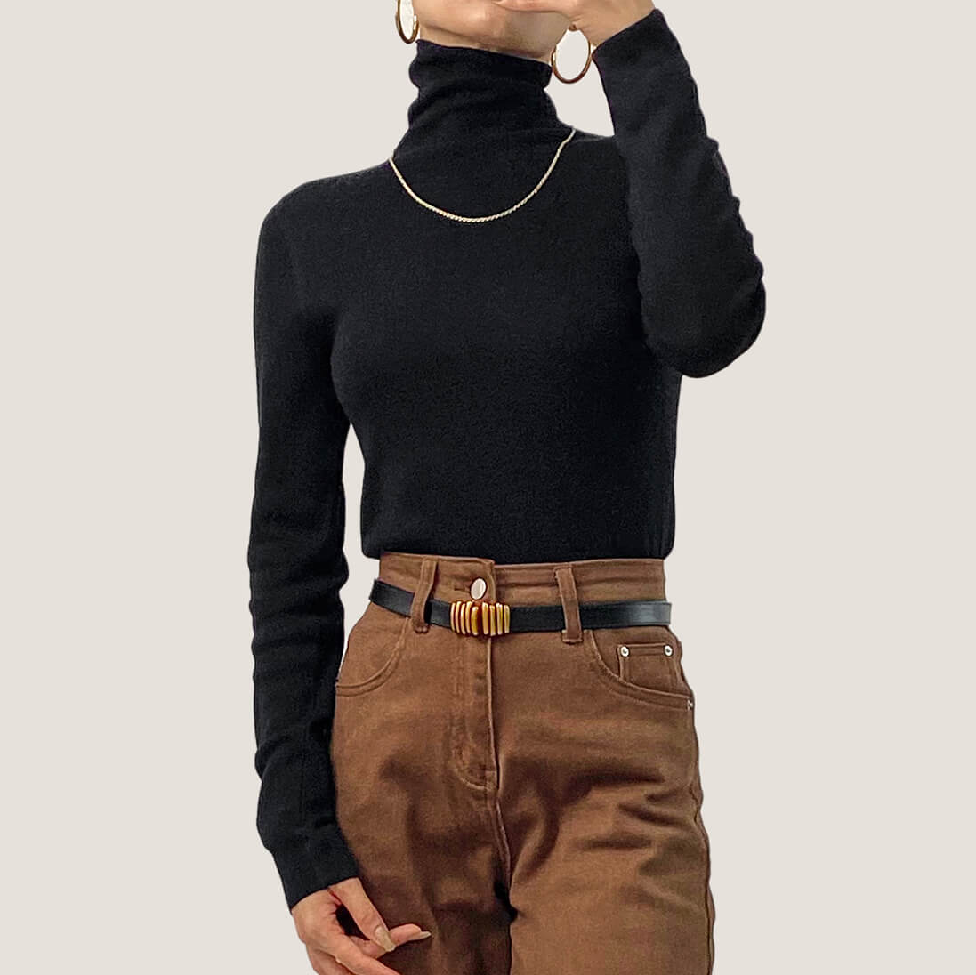 Black Basic Wool-Blend Turtleneck Sweater