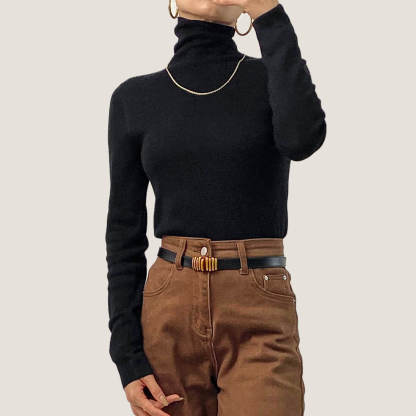 Black Basic Wool-Blend Turtleneck Sweater