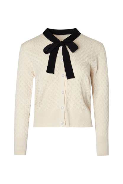 Ashtyn Beige Contrast Bow Tie Cardigan