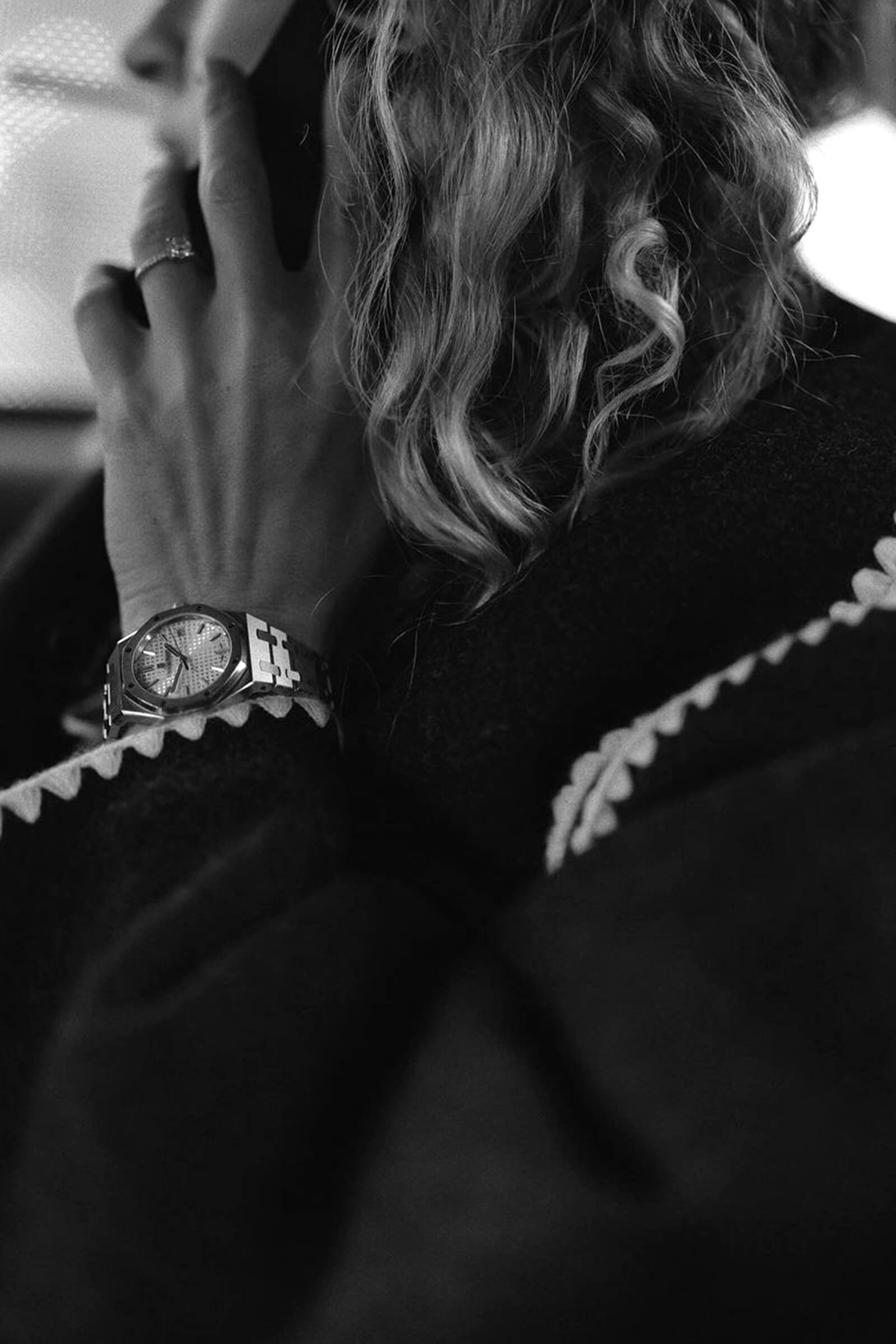 Black Contrast Drop Shoulder Wool-Blend Tweed Coat with Scarf