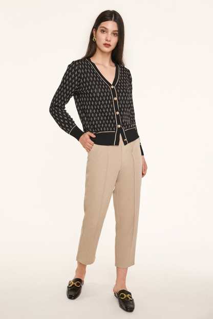 Black Jacquard-Knit V-Neck Button-Up Cardigan