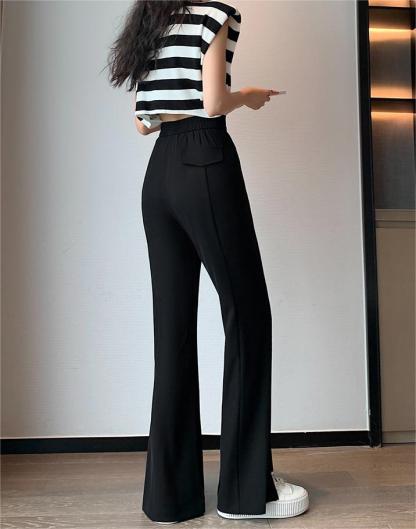 Black Split Wide-Leg Semi-Elastic Blazers