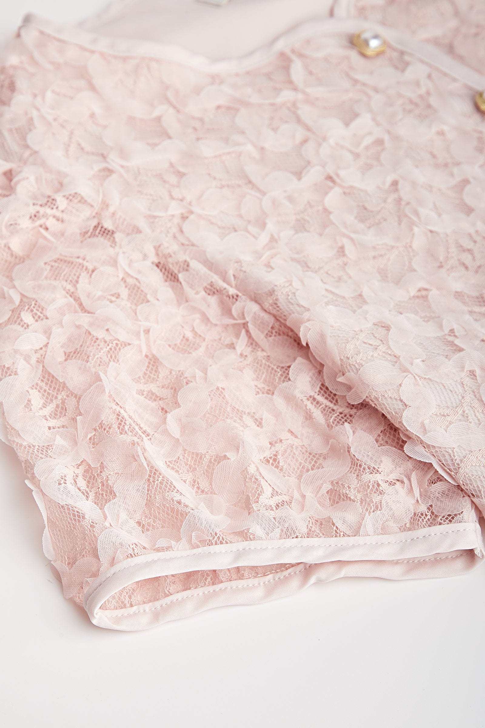 Pink Textured Floral Button Front Blouse