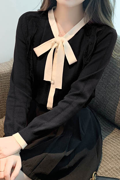 Black V Lace-Trim Cardigan