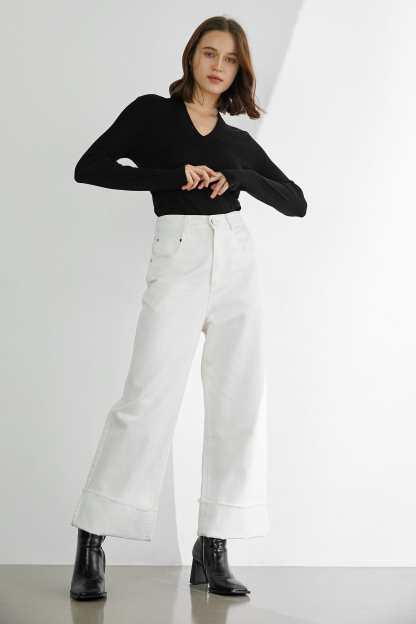 Aislin Premium Wool Black Long-Sleeve Button-Up Sweater