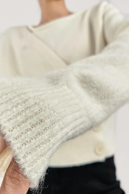White Overlap Collar Knit Sweater