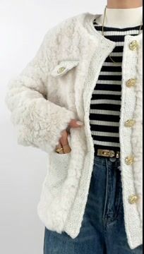 Tweed Crew Neck Pocket Teddy Jacket