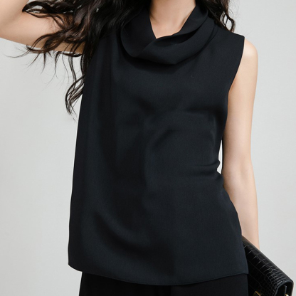Black Sleeveless Pleat Detail Top