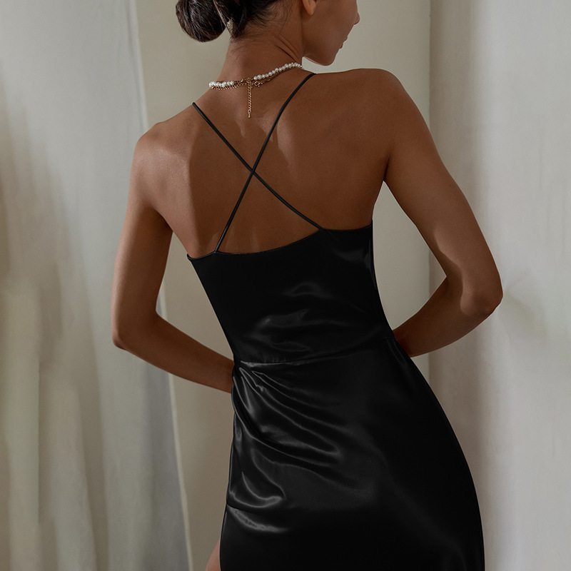 Black Slip Backless Split Dress