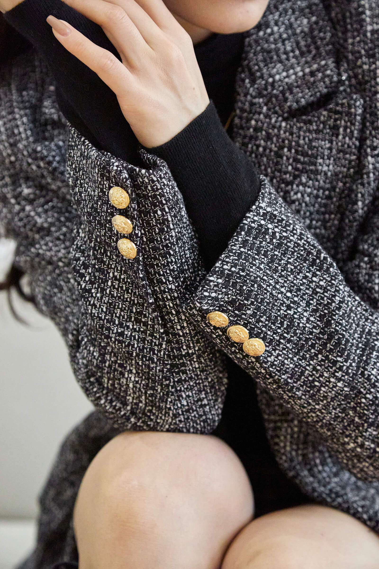 Black Lapel Collar Houndstooth Blazer