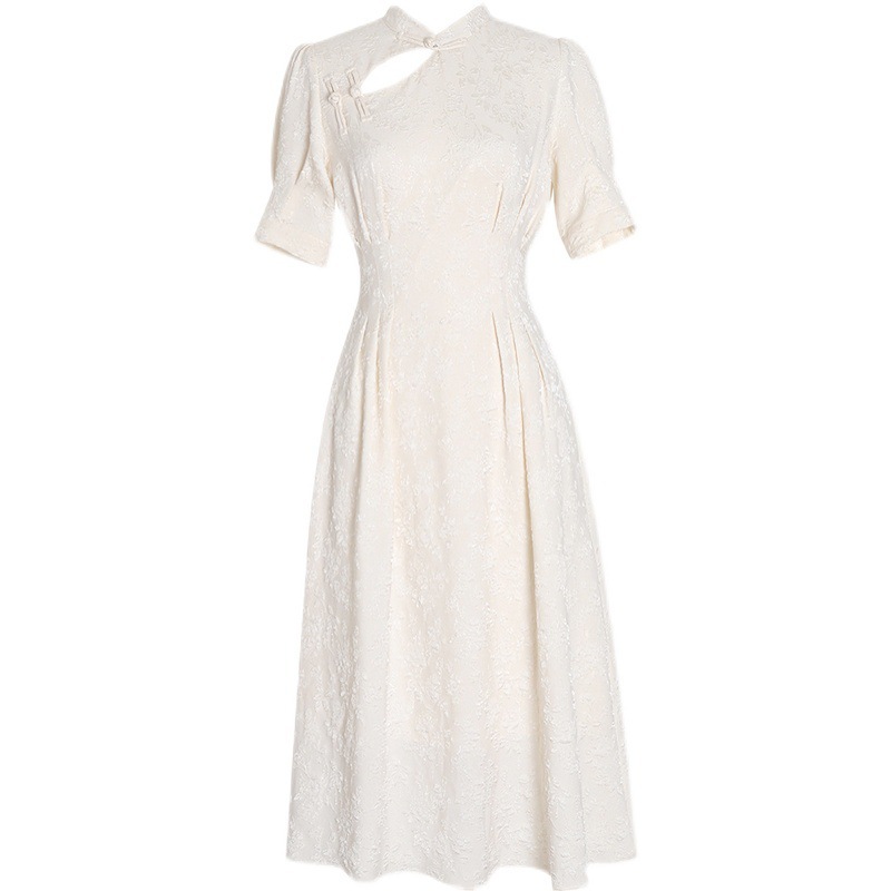Openwork Waist A Apricot Midi Dress