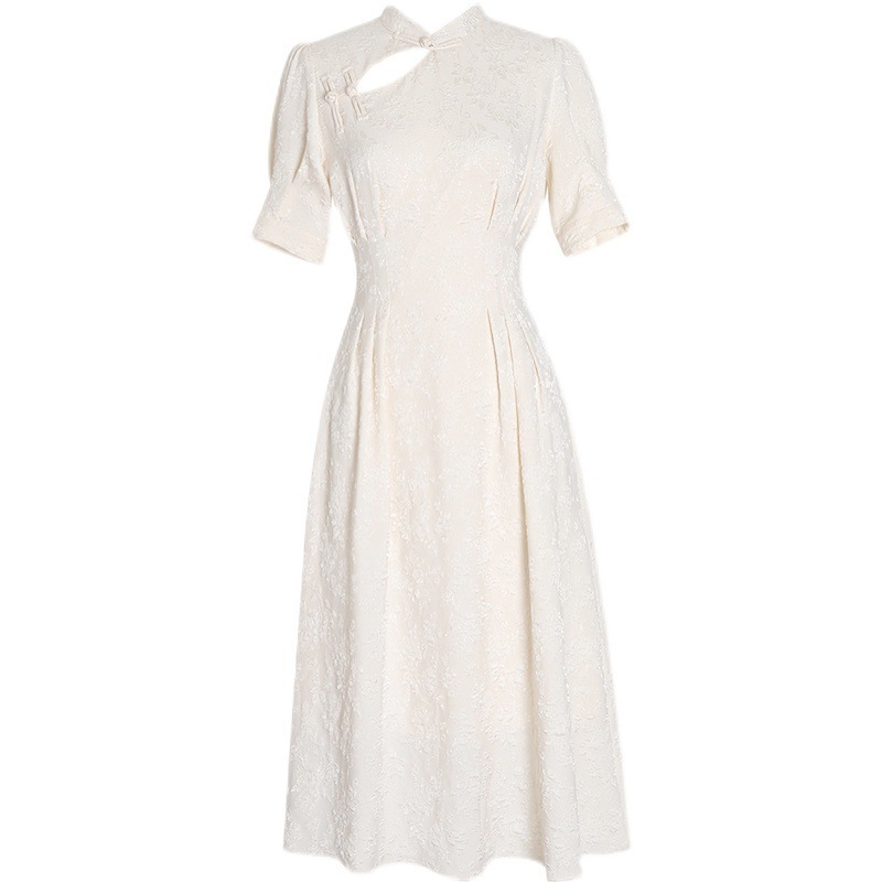 Openwork Waist A Apricot Midi Dress