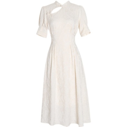 Openwork Waist A Apricot Midi Dress