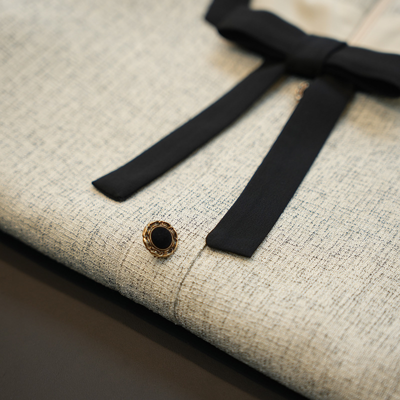 Apricot Sleeveless Frayed Trim Tweed Mini Dress