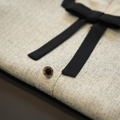 Apricot Sleeveless Frayed Trim Tweed Mini Dress