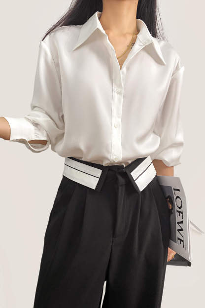 Black Contrast Foldover Waist Wide Leg Pants