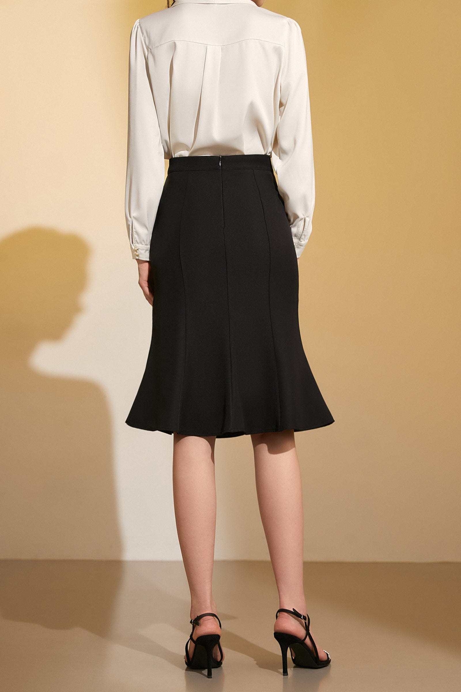 Black High-Rise Ruffle Midi Skirt