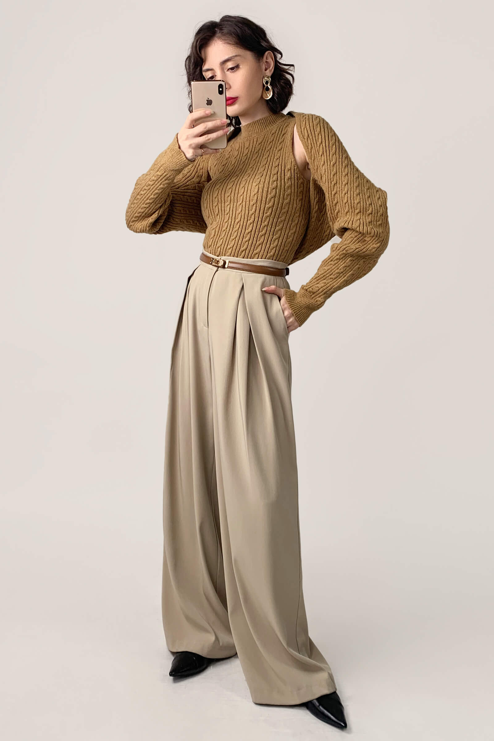 Peru Cable Knit Shrug Cardigan & Vest Two-Piece Set