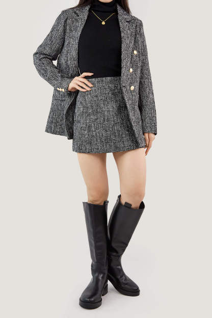 Black Lapel Collar Houndstooth Blazer