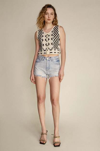 Black Diamond Check Button-Up Knitted Vest Top