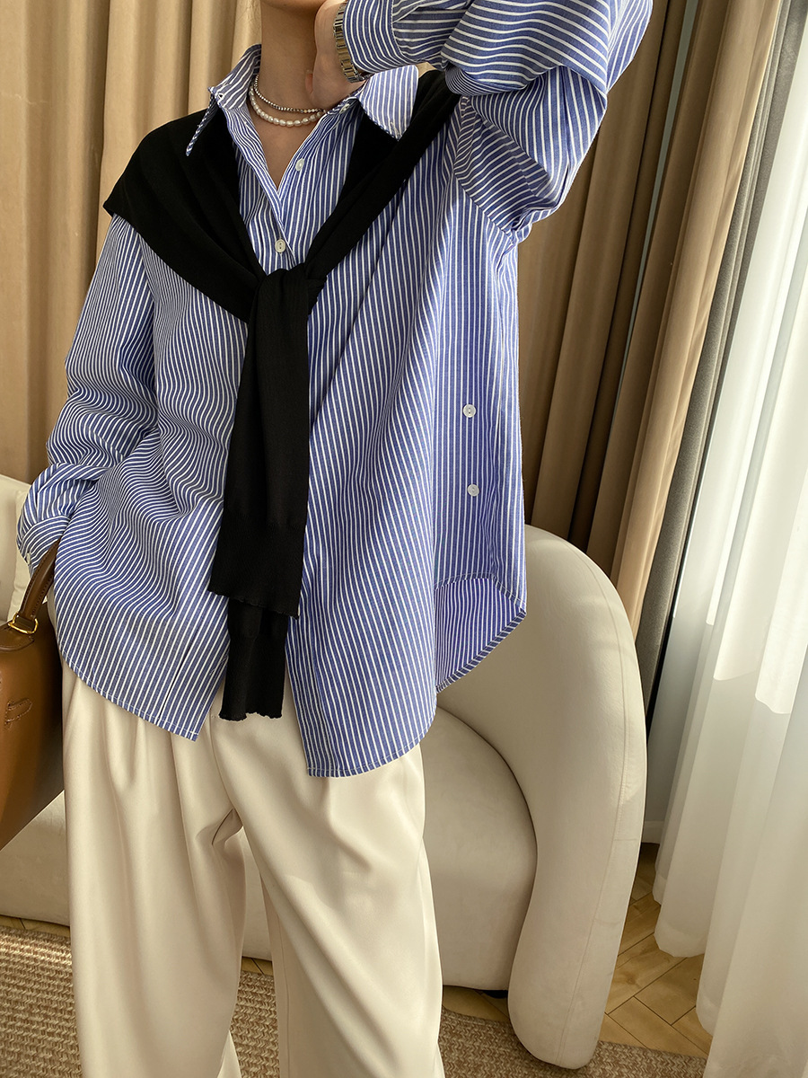 Blue Striped Shirt With A Ainched Waist