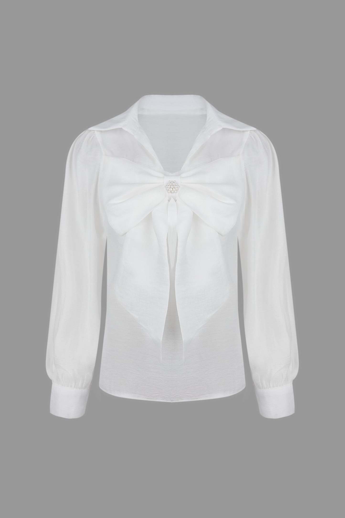 White Bow-Front Collared Blouse