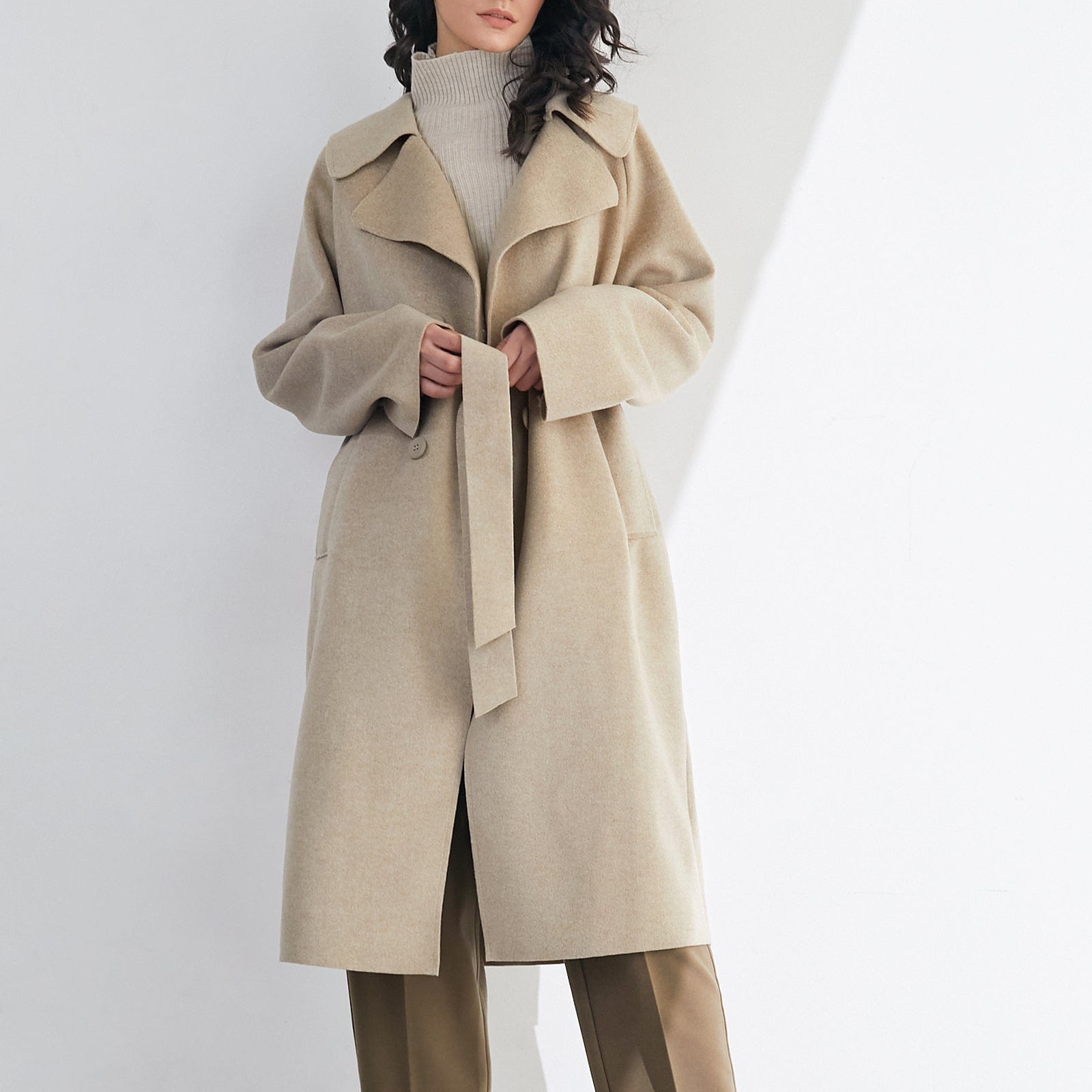 Caledonia Linen Wool Double-Breasted Oversized Coat