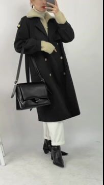 Black Double-Breasted Belted Lapel Collar Longline Coat