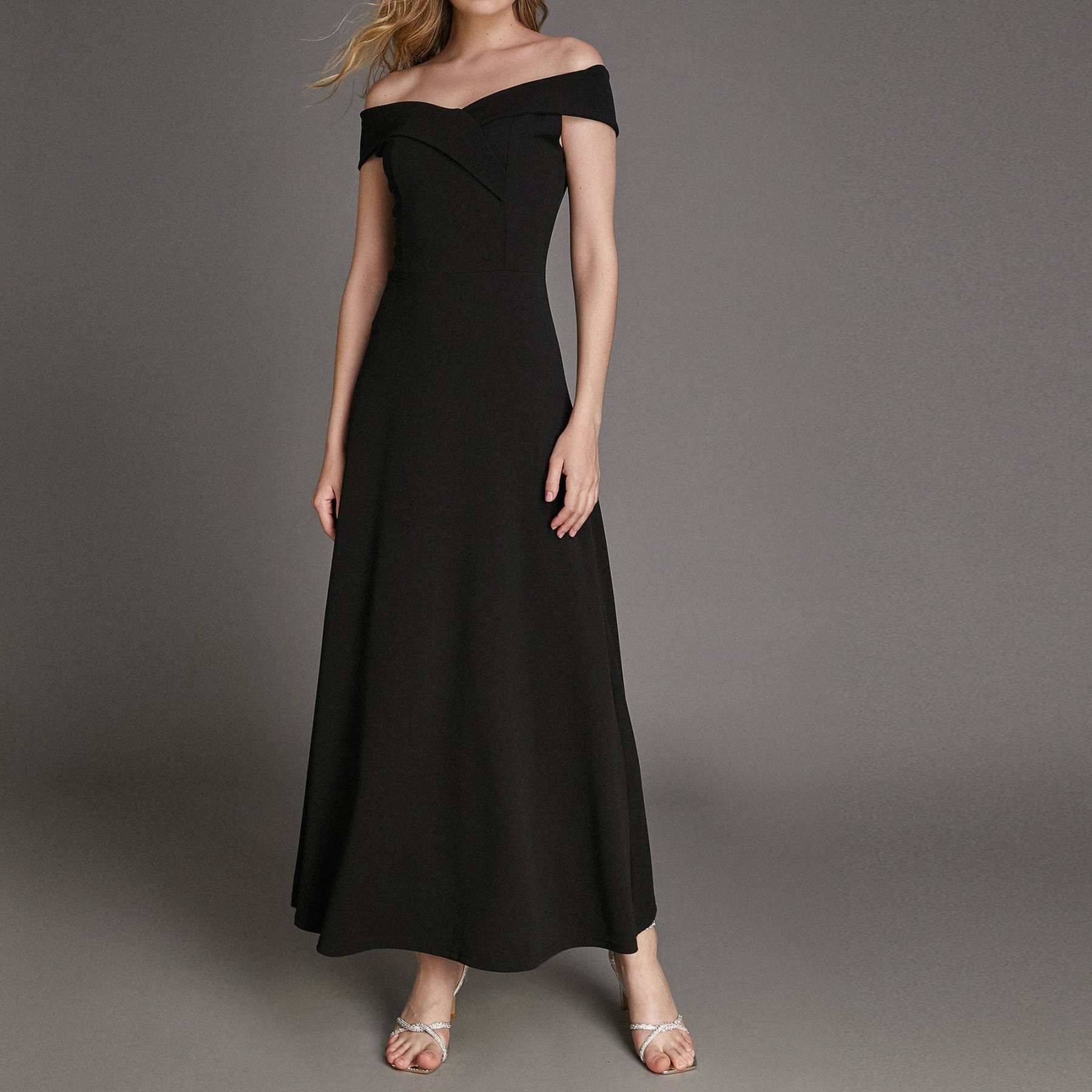 Black Off-the-Shoulder A-line Maxi Dress