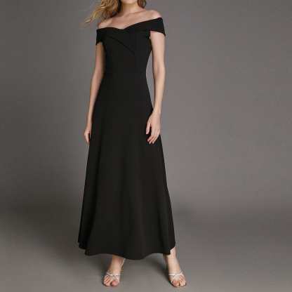 Black Off-the-Shoulder A-line Maxi Dress