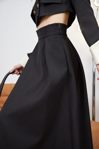 Black High-Waisted A Line Midi Skirt
