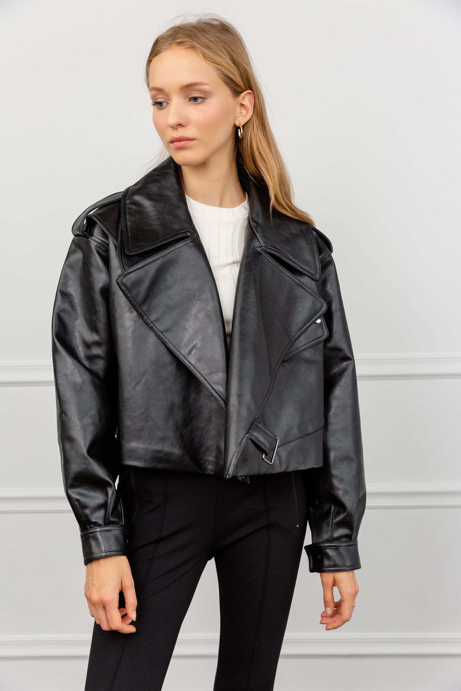 Alexa Black Oversize Vegan Leather Jacket