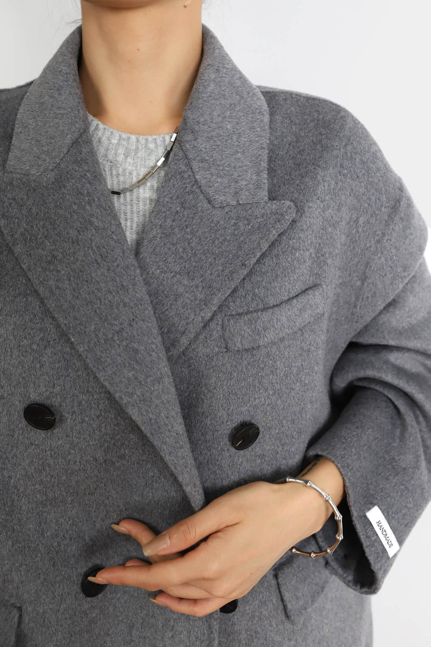 Grey Premium Wool Double-Breasted Longline Coat