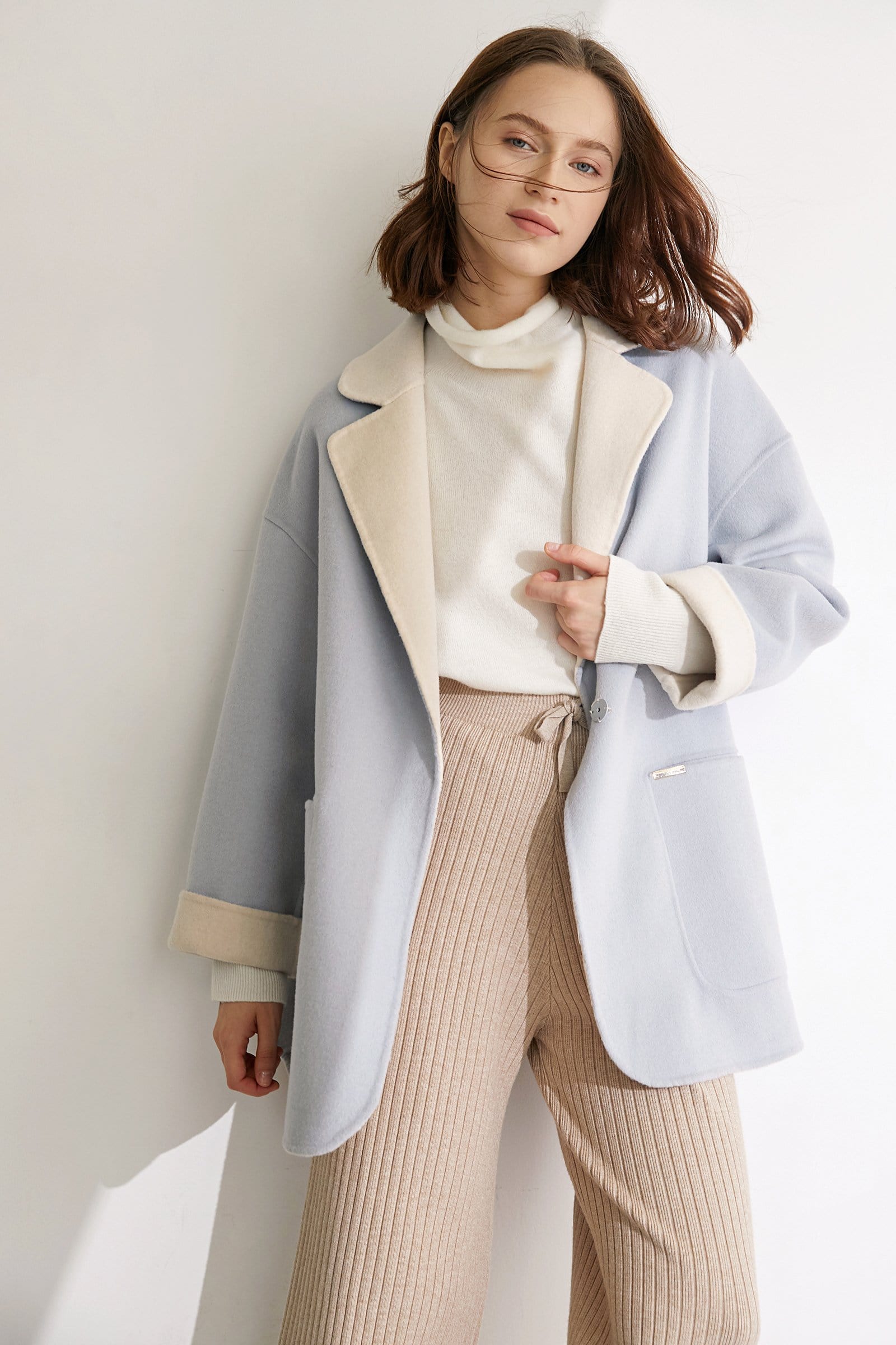 Verge Pale Turquoise Premium Wool Drop Shoulder Coat