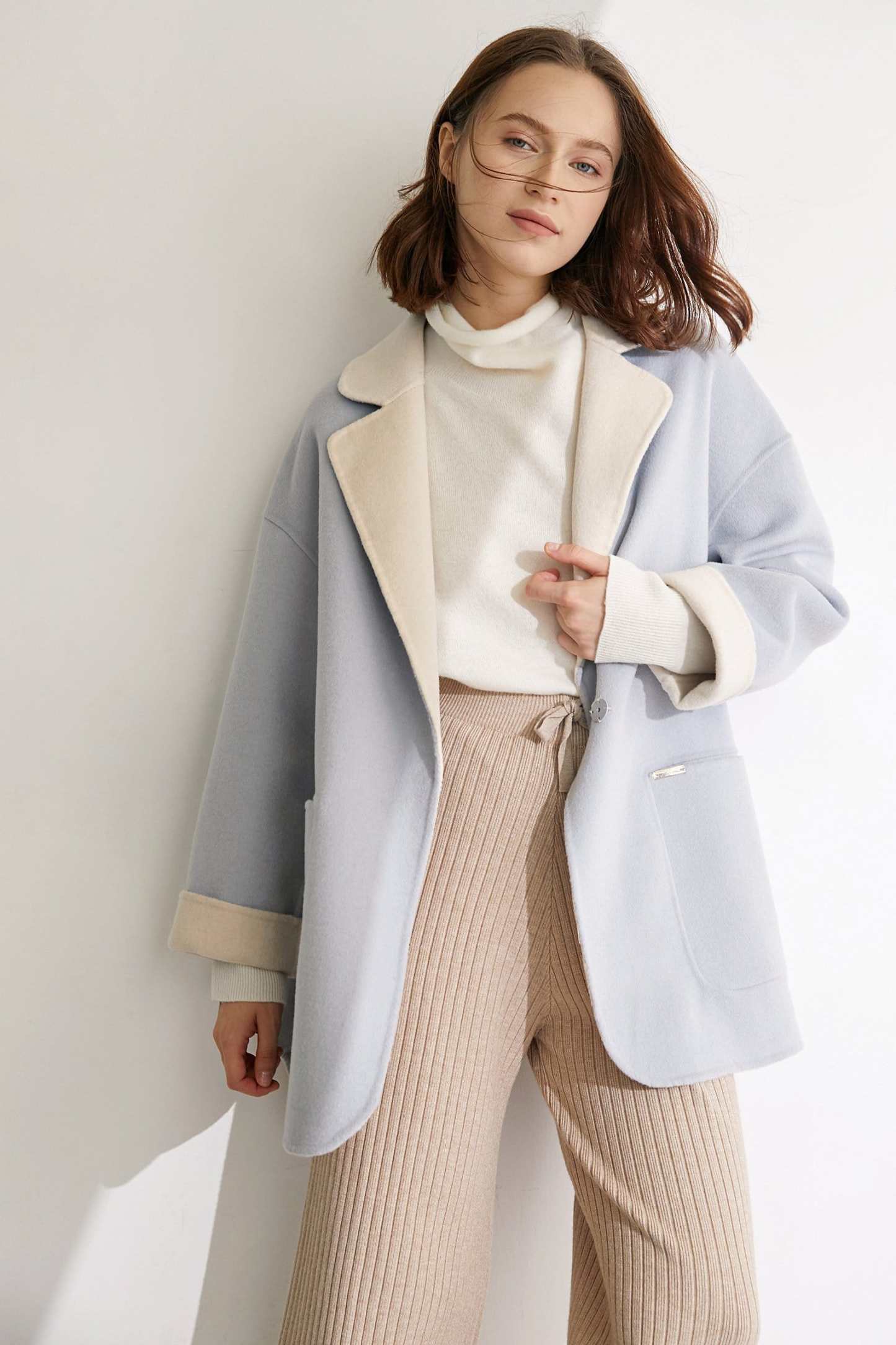 Verge Pale Turquoise Premium Wool Drop Shoulder Coat