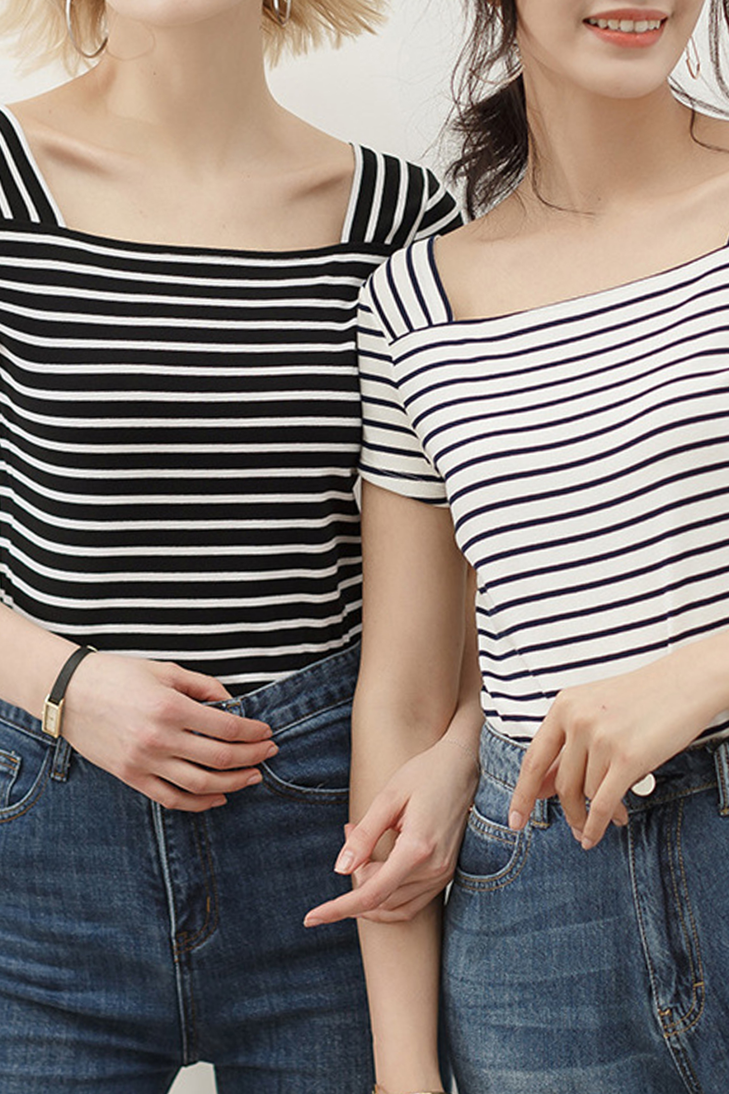 White Striped Square Neck T-Shirt