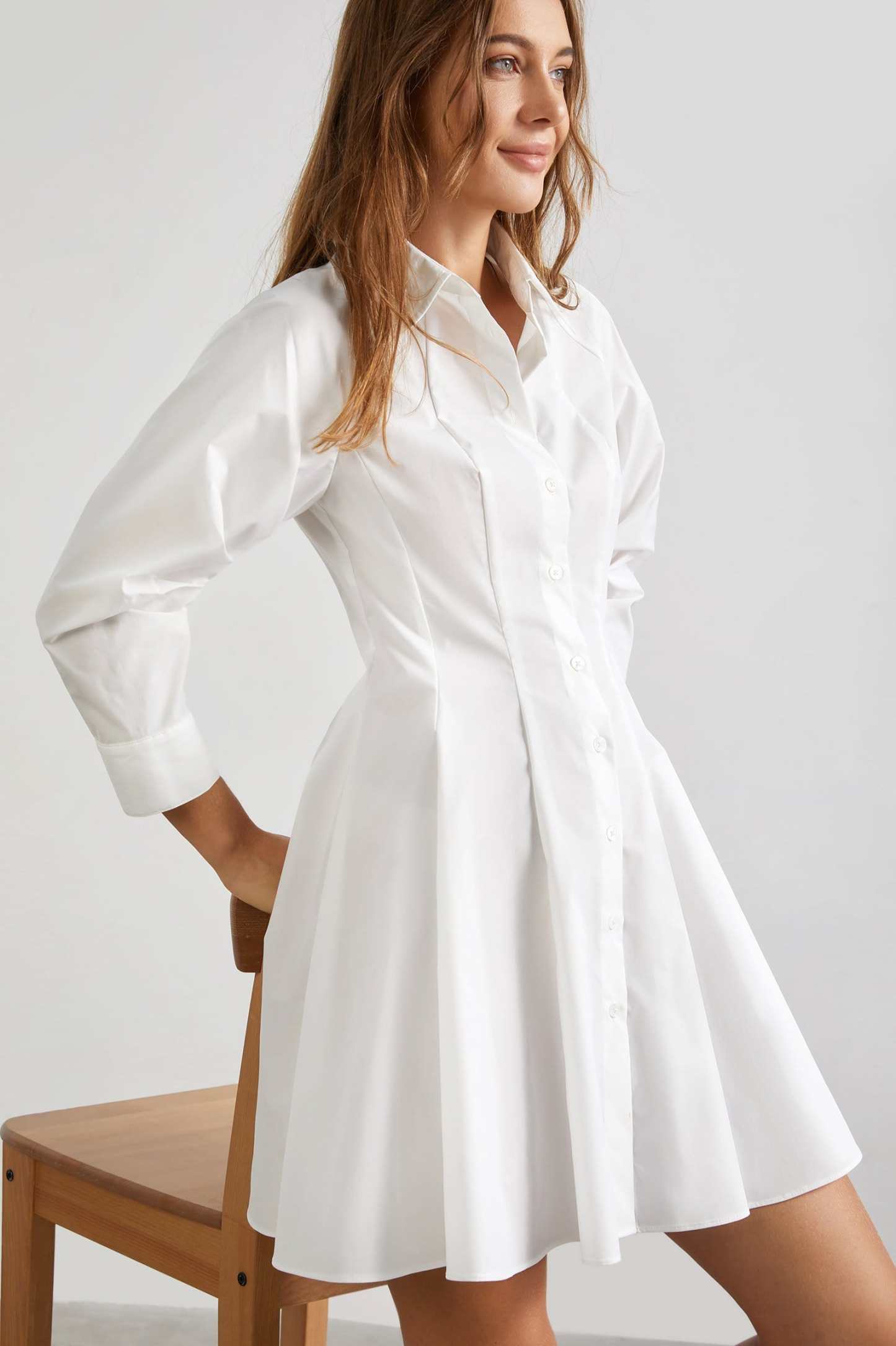 Serena White Button Up Shirt Dress