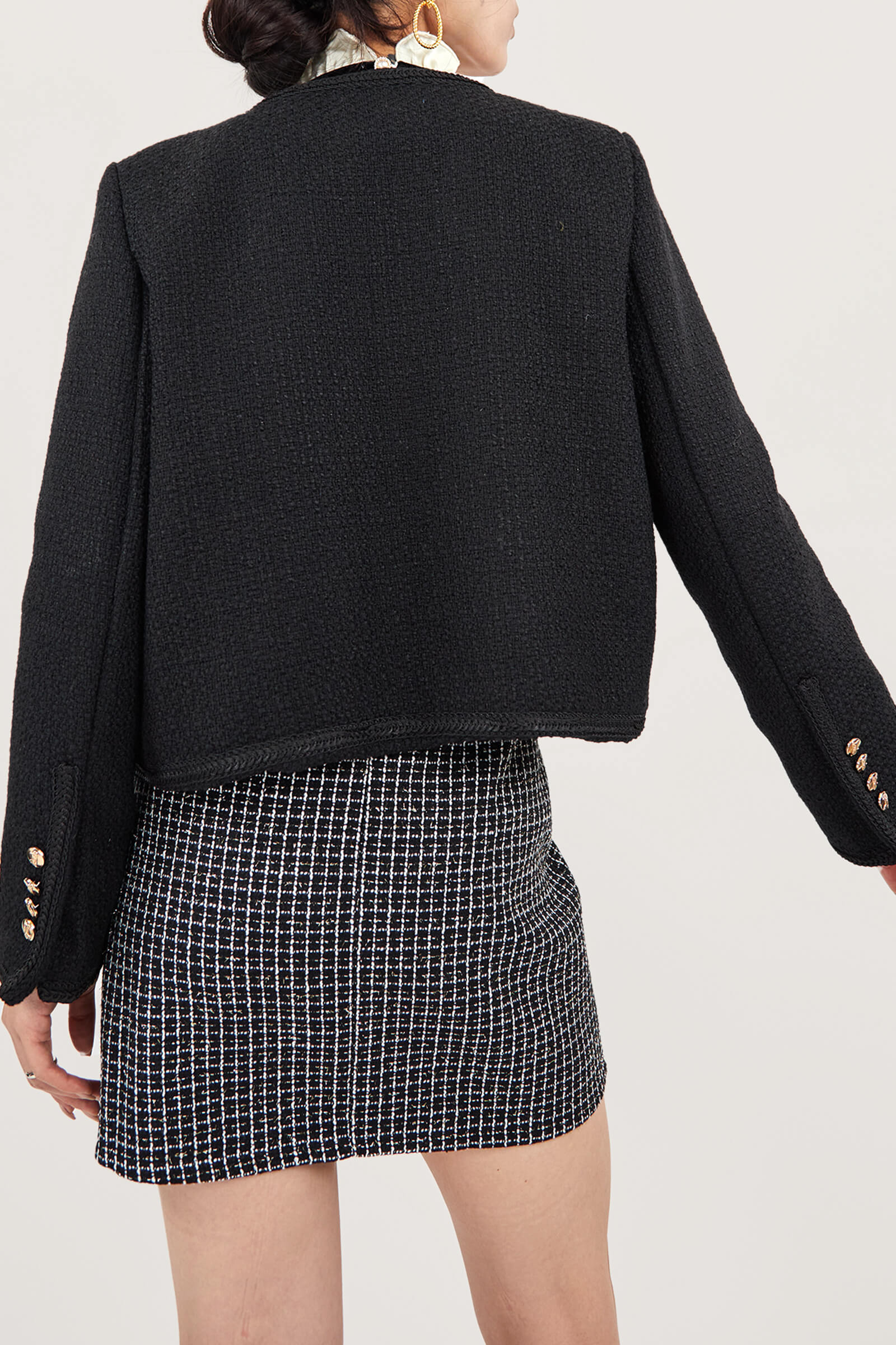 Black Frenchy Button Front Detail Tweed Jacket