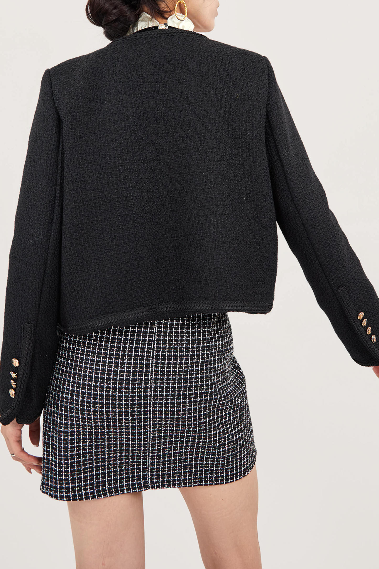 Black Frenchy Button Front Detail Tweed Jacket