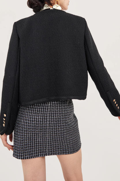Black Frenchy Button Front Detail Tweed Jacket