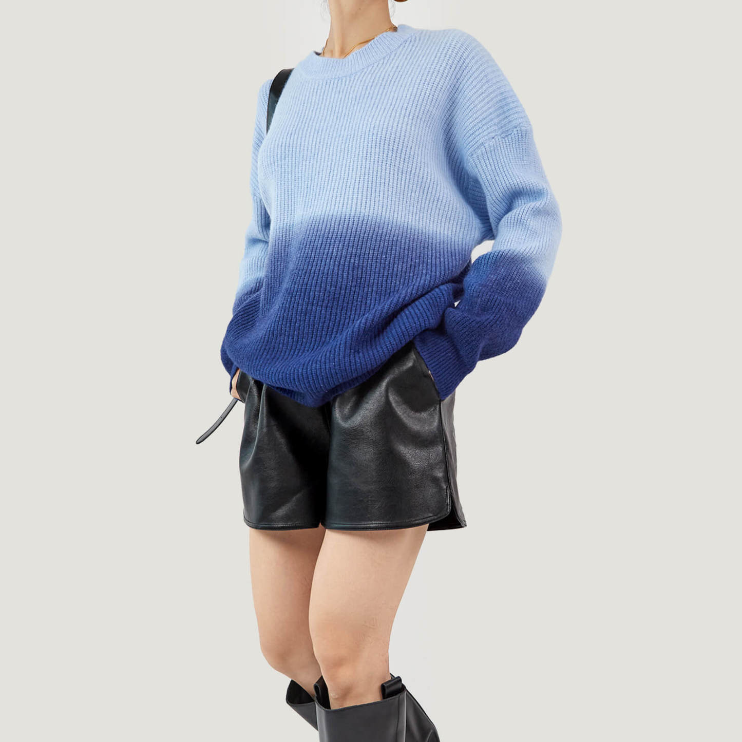 Blue Two-Tone Knit Sweater