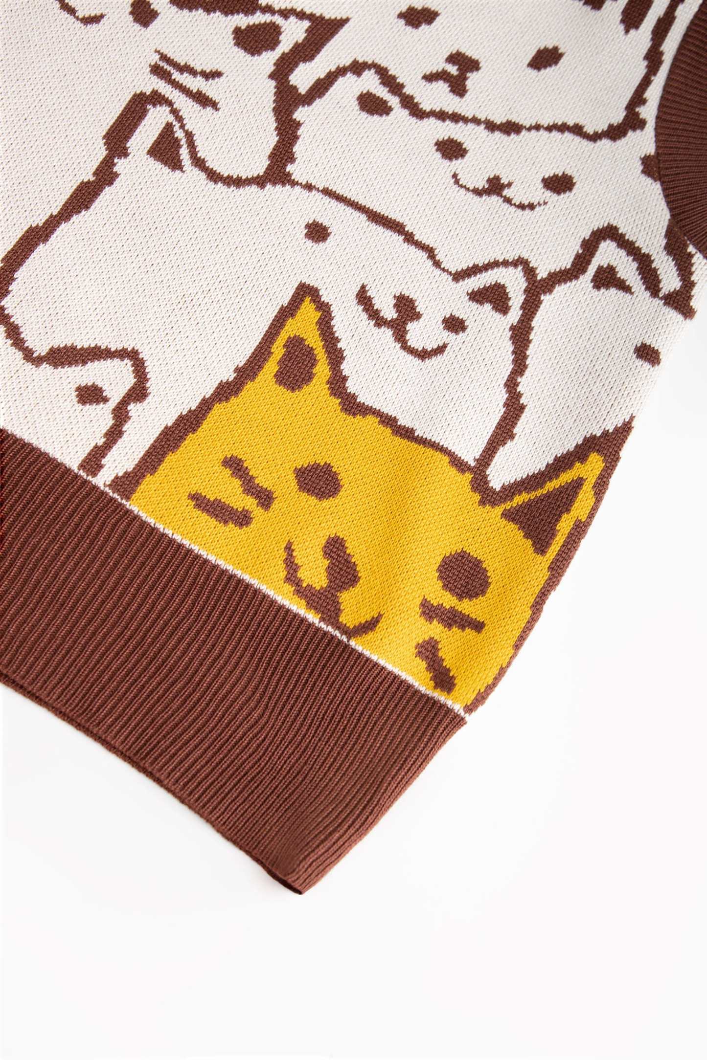 Saddle Brown Cat Print Knitted Vest