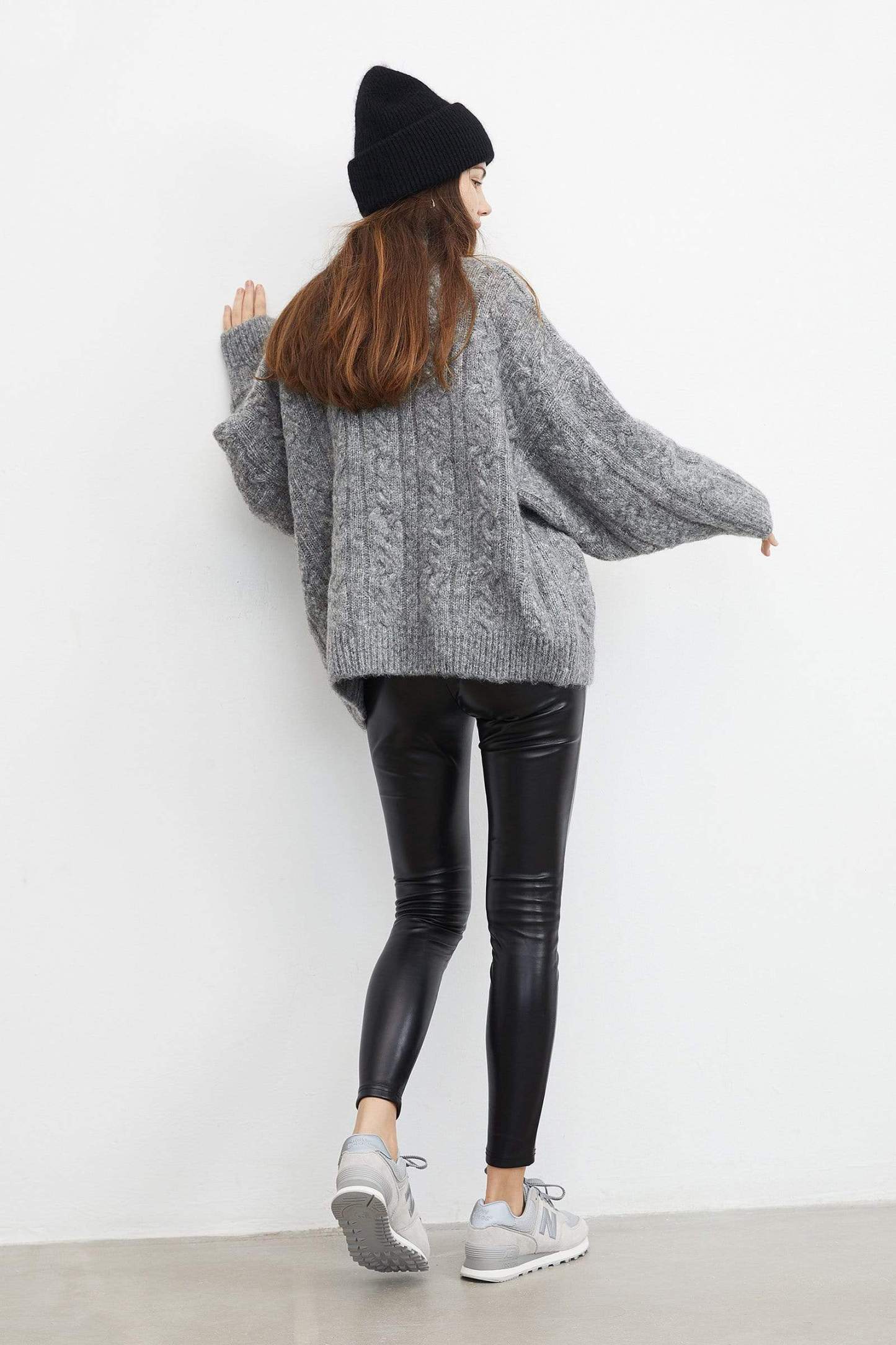 Chunky Grey Cable Knit Turtleneck
