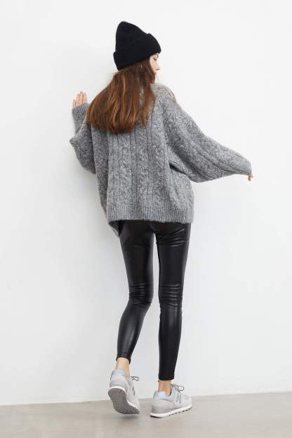 Chunky Grey Cable Knit Turtleneck