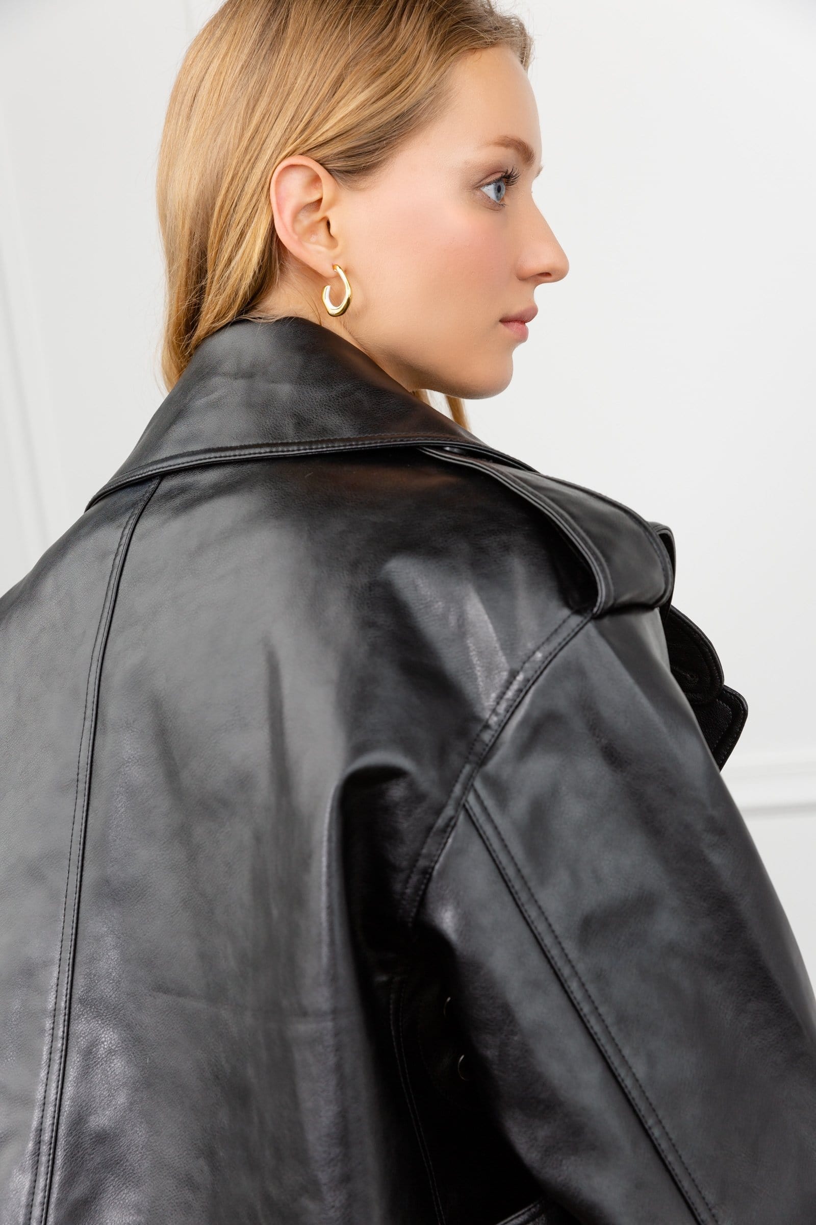 Alexa Black Oversize Vegan Leather Jacket