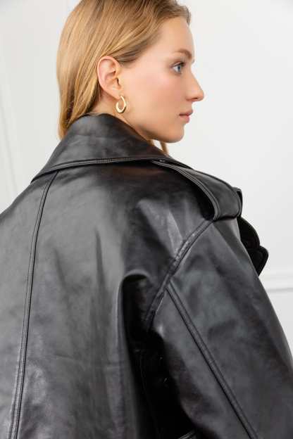 Alexa Black Oversize Vegan Leather Jacket