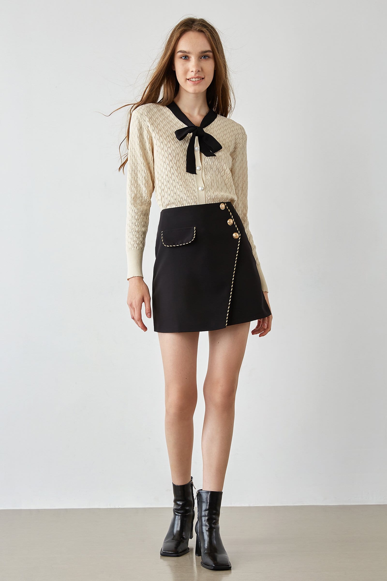 Ashtyn Beige Contrast Bow Tie Cardigan
