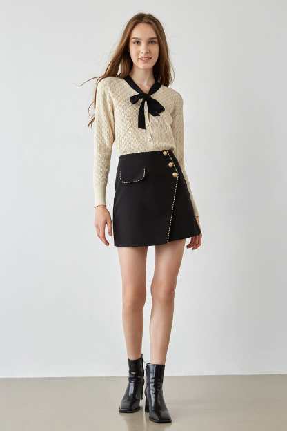 Ashtyn Beige Contrast Bow Tie Cardigan